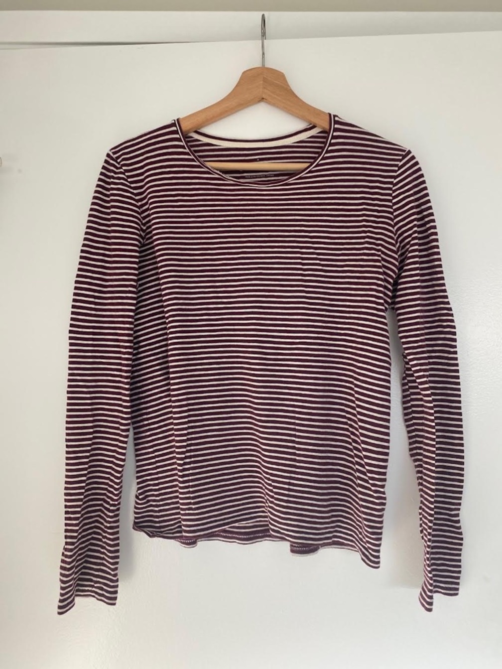 Everlane - Striped Longsleeve Top - Size Medium - Burgundy/White - Picture 5 of 6